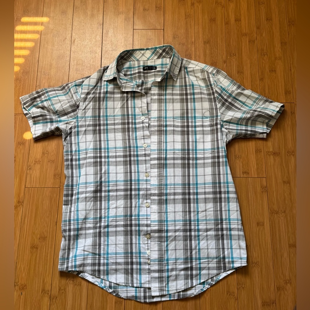 Men's Gray and Blue Plaid Shirt